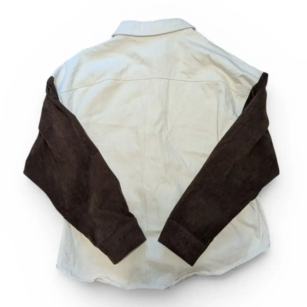Lelis Collection Cream Button Up Jacket With Pockets And Brown Corduroy Sleeves